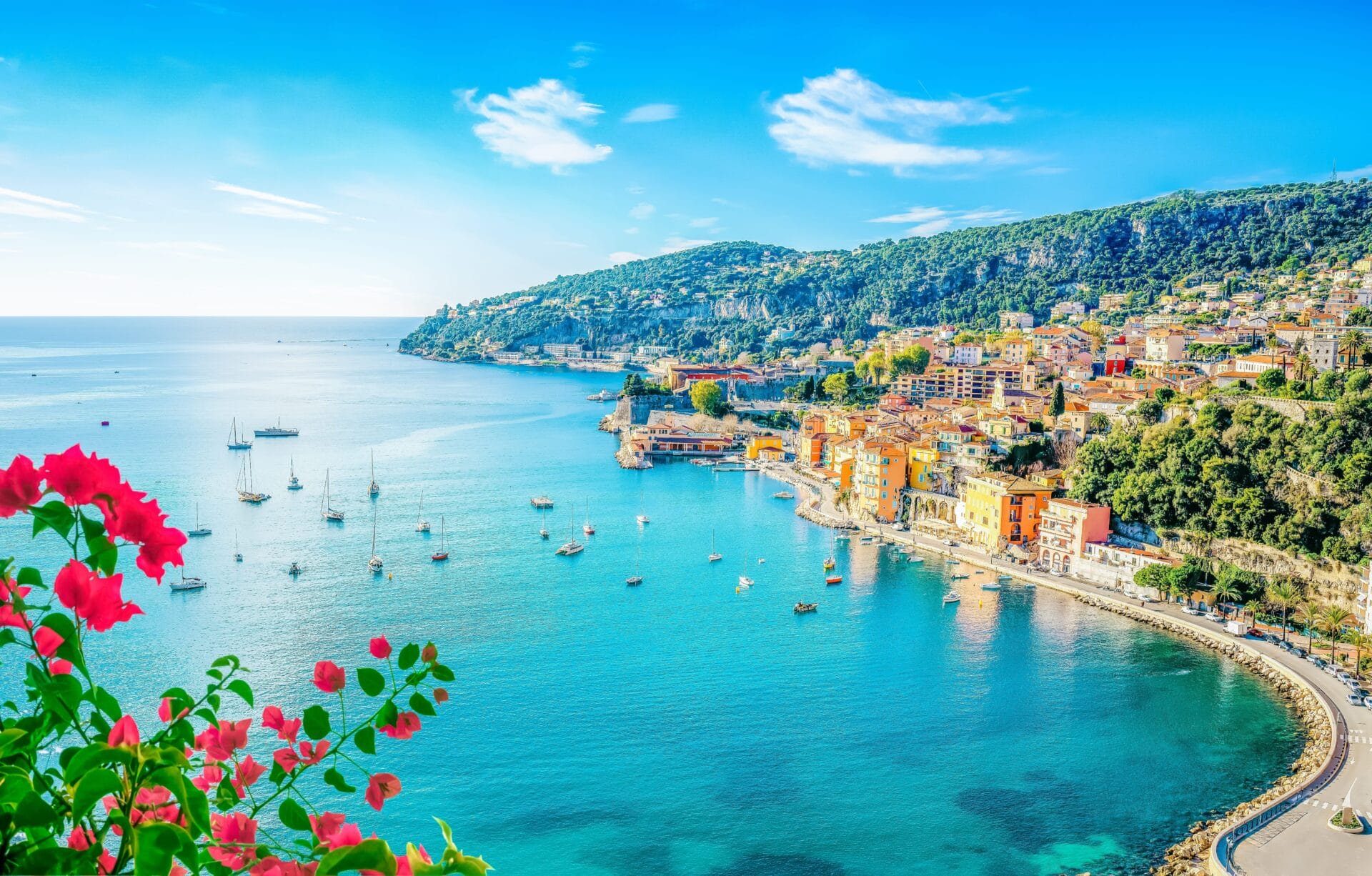 French Riviera beach, France -Villefranche-Sur-Mer next Nice and Monaco at Cote d Azur, Provence