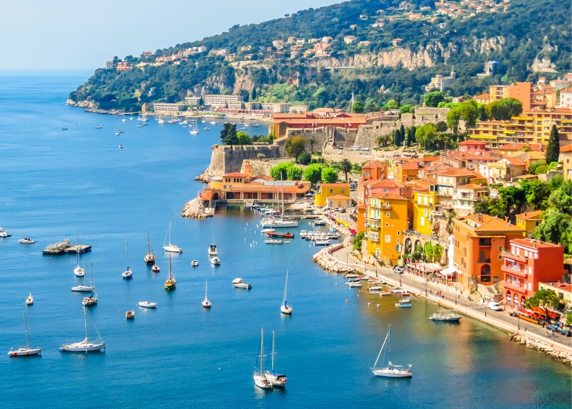 Banner | Aerial view of Villefranche-sur-Mer. Landscape of the Cote d'Azur, Villefranche-sur-Mer, France